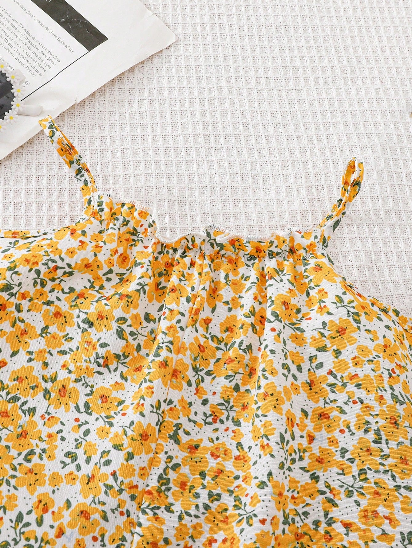 Girls Floral Spaghetti Strap Romper - Buttercup
