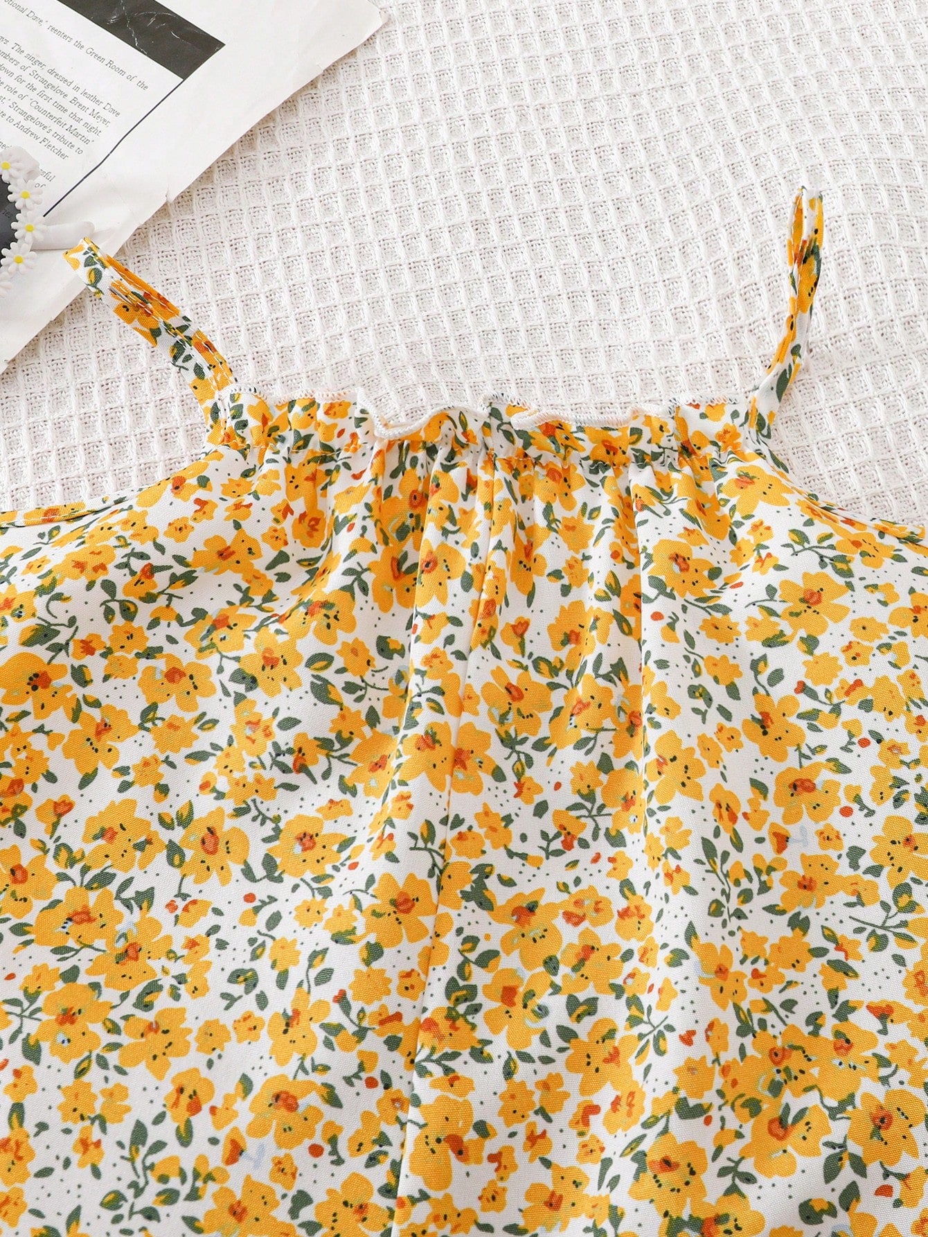 Girls Floral Spaghetti Strap Romper - Buttercup
