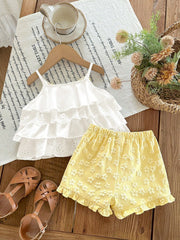 2pcs Girls Eyelet Ruffle Camisole & Floral Shorts Set - Ivory | 21 ...