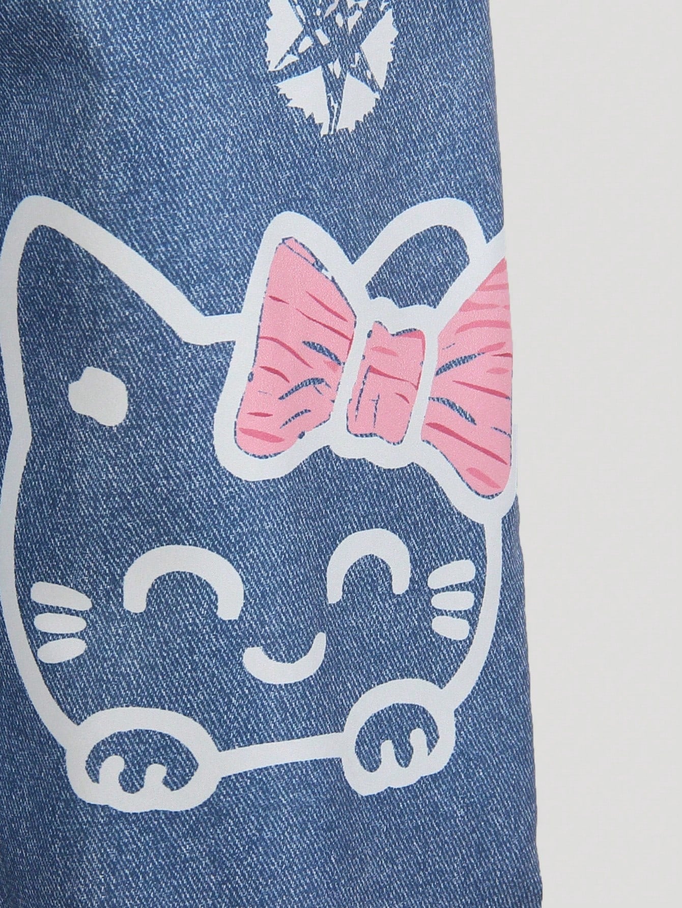 Big Girls Graphic Print Wide-Leg Denim Dungaree - Cobalt | 21 Centu...