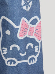 Big Girls Graphic Print Wide-Leg Denim Dungaree - Cobalt | 21 Centu...
