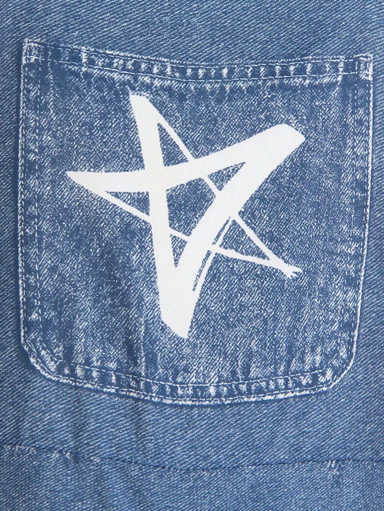 Big Girls Graphic Print Wide-Leg Denim Dungaree - Cobalt | 21 Centu...