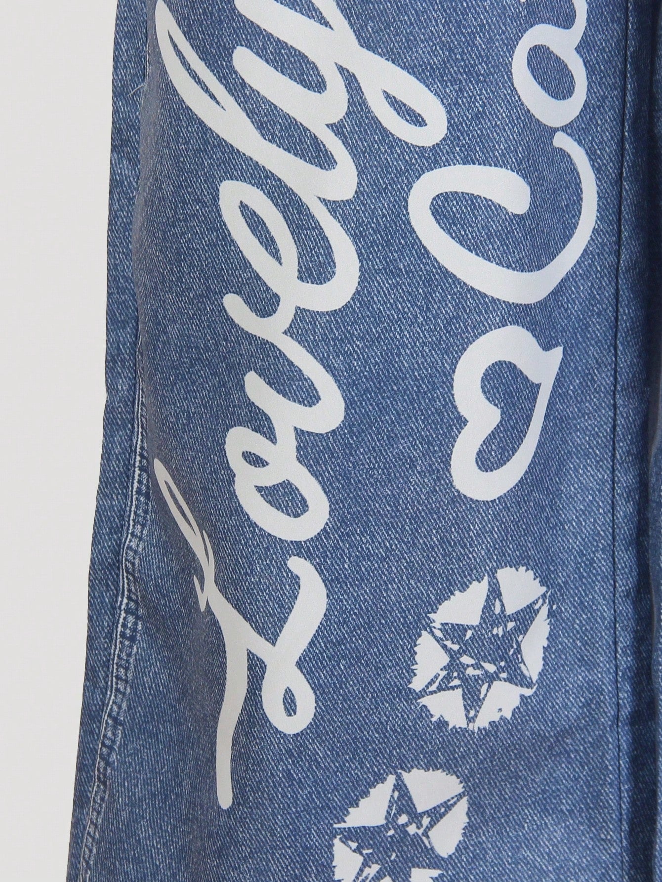 Big Girls Graphic Print Wide-Leg Denim Dungaree - Cobalt | 21 Centu...
