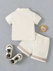 Boys Safari Animal Print Resort Collar Shirt & Shorts - Ivory