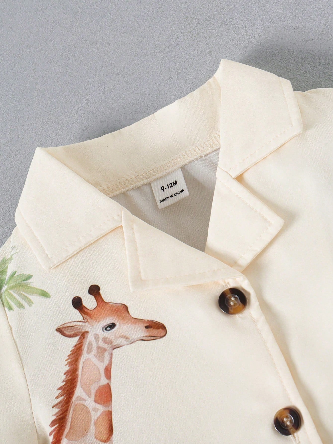 Boys Safari Animal Print Resort Collar Shirt & Shorts - Ivory