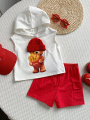 2pcs Boys Bear Graphic Hooded Tank & Cargo Shorts Set - Ivory | 21 ...