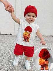 2pcs Boys Bear Graphic Hooded Tank & Cargo Shorts Set - Ivory | 21 ...