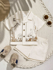 Baby Boys Safari Animal Print Resort Shirt Set - Ecru