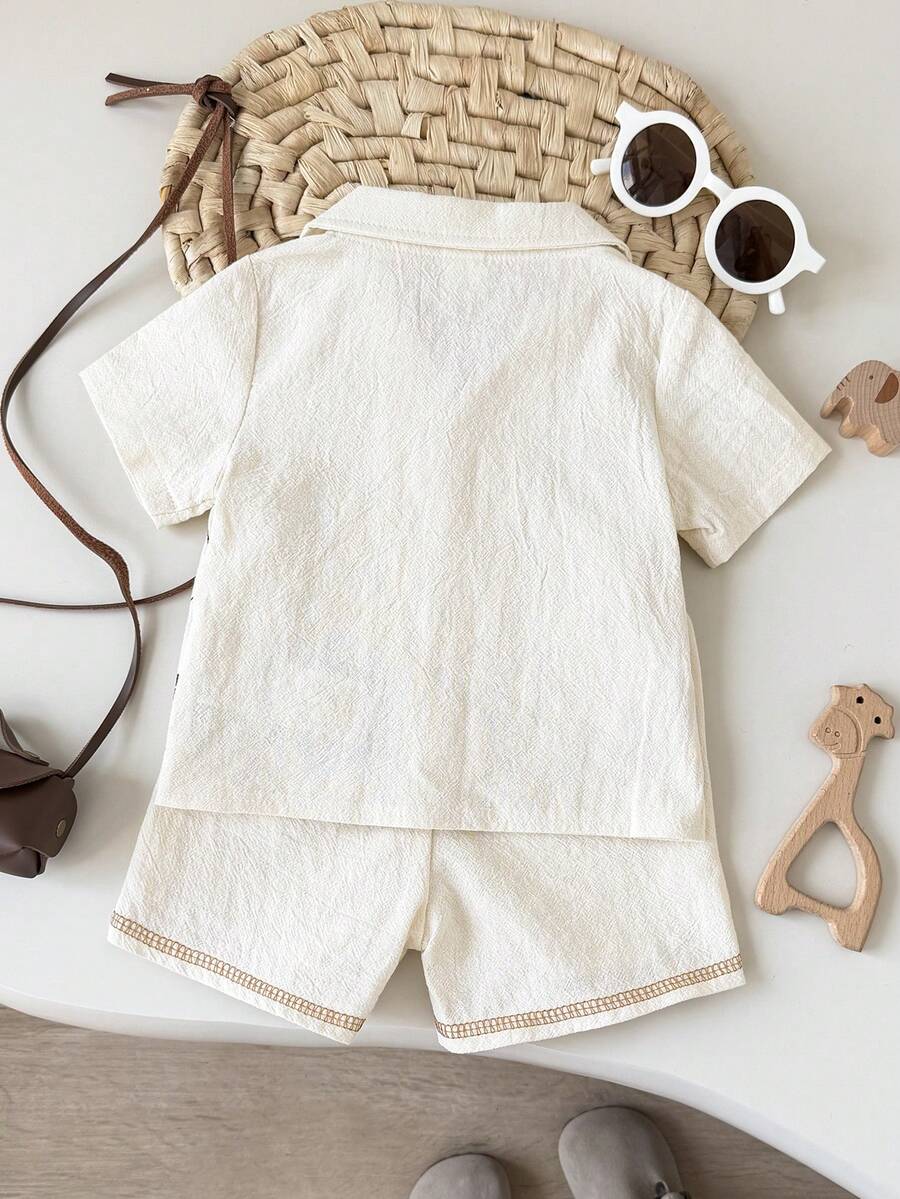 Baby Boys Safari Animal Print Resort Shirt Set - Ecru