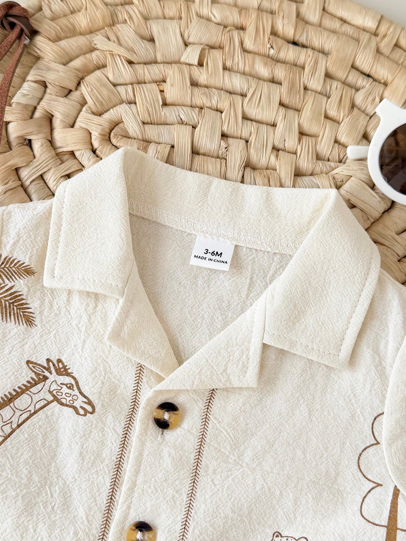 Baby Boys Safari Animal Print Resort Shirt Set - Ecru