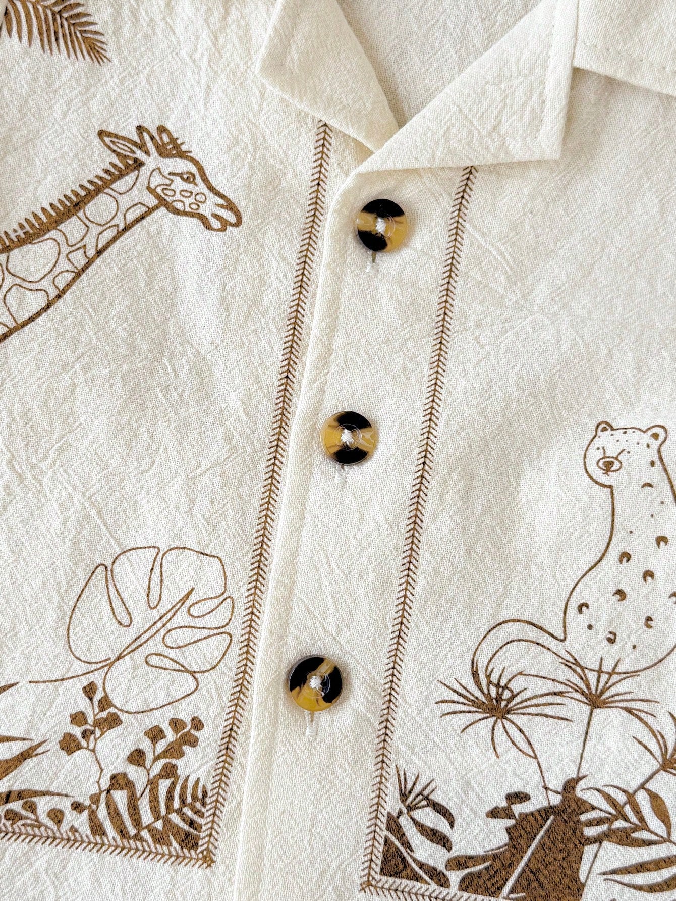 Baby Boys Safari Animal Print Resort Shirt Set - Ecru