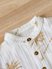 2pcs Boys Palm Print Mandarin Collar Shirt & Shorts Set - Ivory