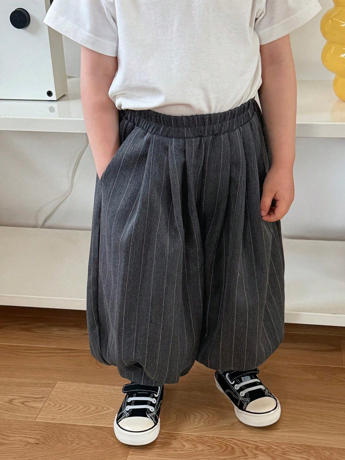 Boys Pinstripe Balloon Harem Trousers - Graphite | 21 Century Kids