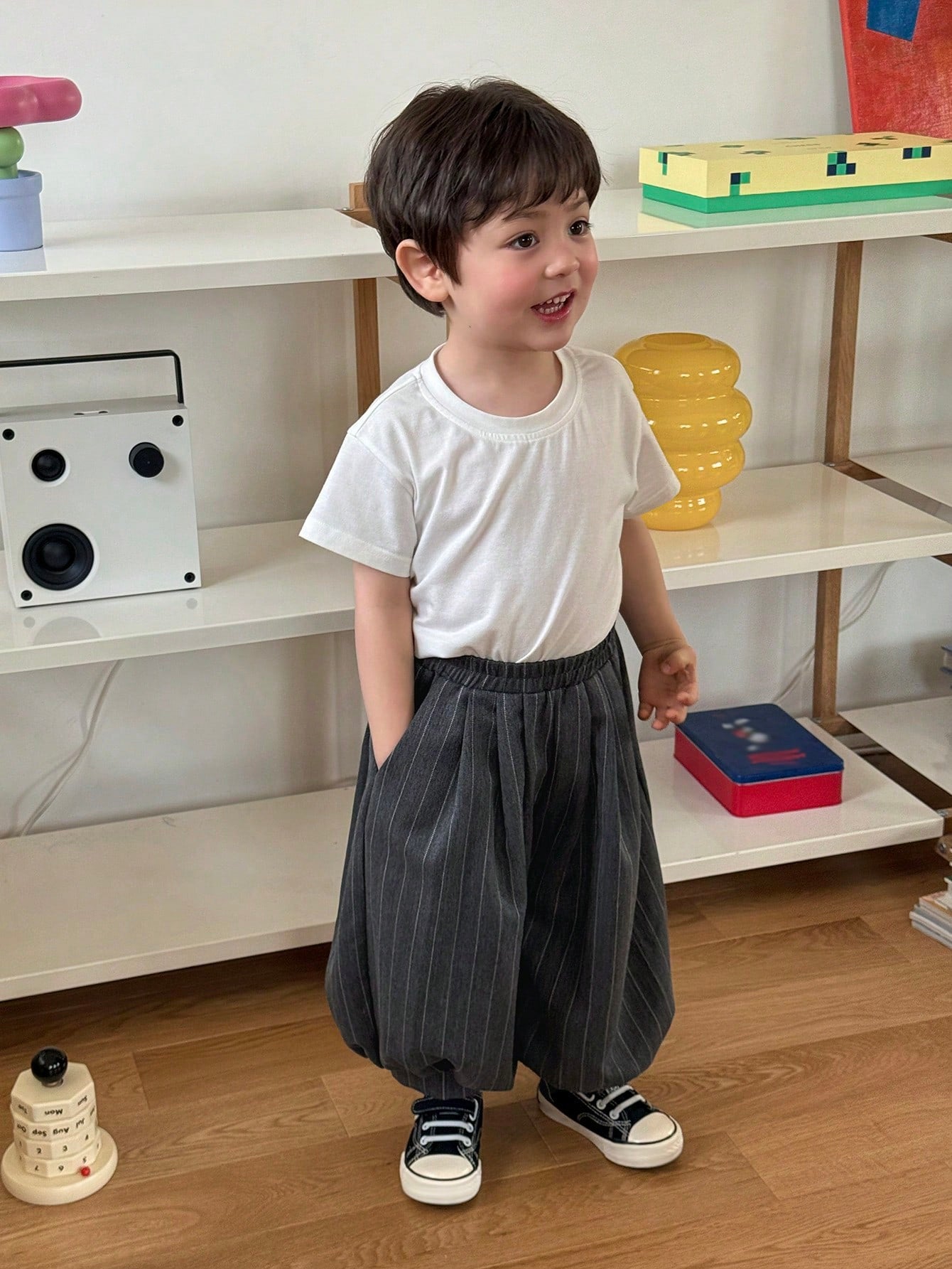 Boys Pinstripe Balloon Harem Trousers - Graphite | 21 Century Kids