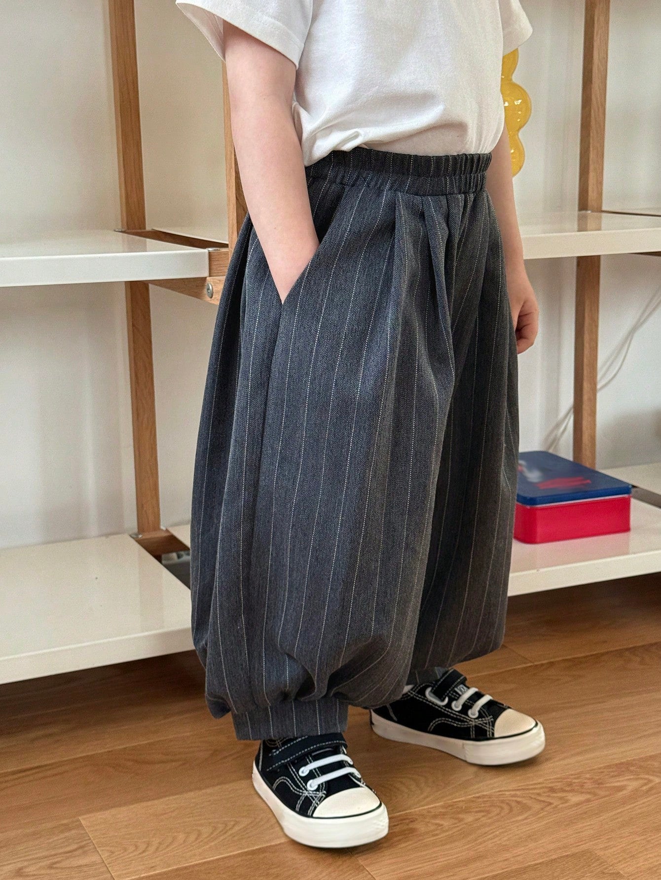 Boys Pinstripe Balloon Harem Trousers - Graphite | 21 Century Kids