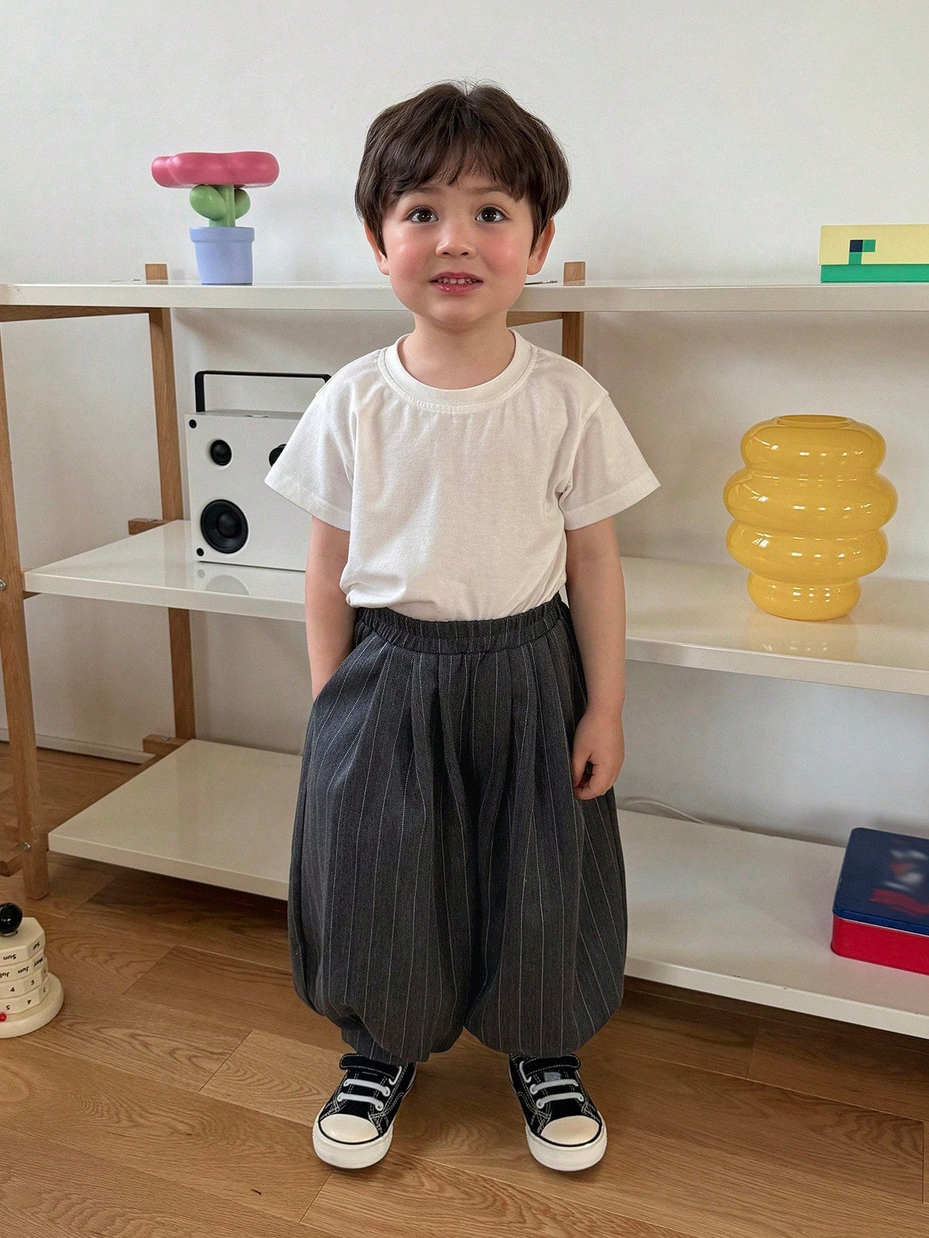 Boys Pinstripe Balloon Harem Trousers - Graphite | 21 Century Kids