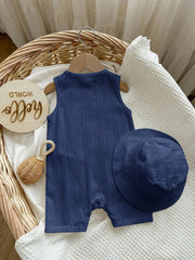 2pcs Boys Textured Sleeveless Romper & Bucket Hat Set - Indigo | 21...