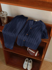 2pcs Boys Textured Button-Front Shirt & Pants Set - Midnight
