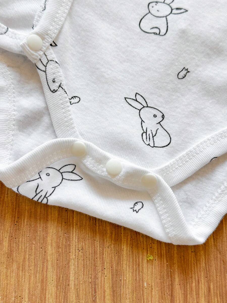 Boys Crossed-Collar All Over Print Long Sleeve Romper - Ivory
