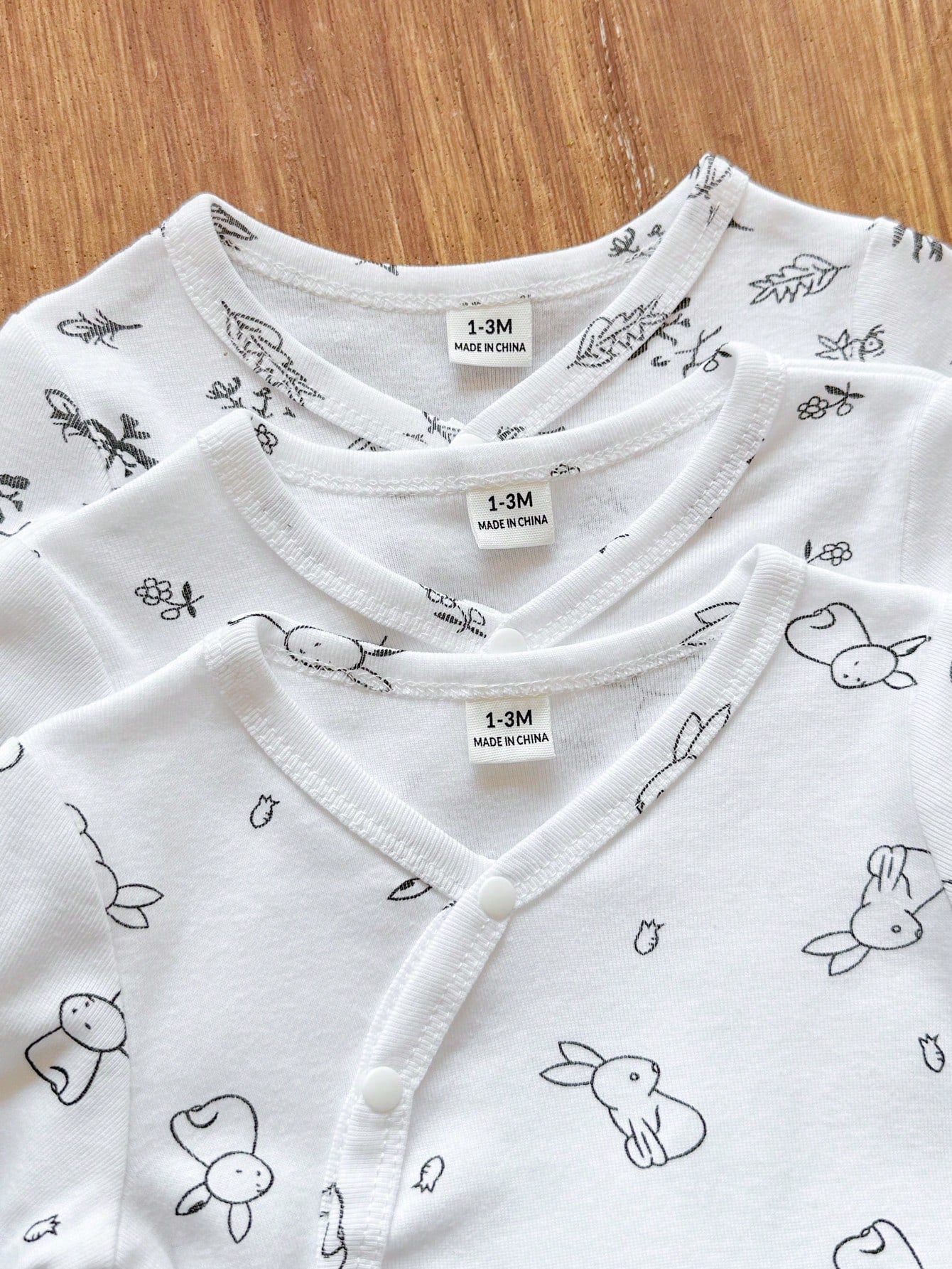 Boys Crossed-Collar All Over Print Long Sleeve Romper - Ivory