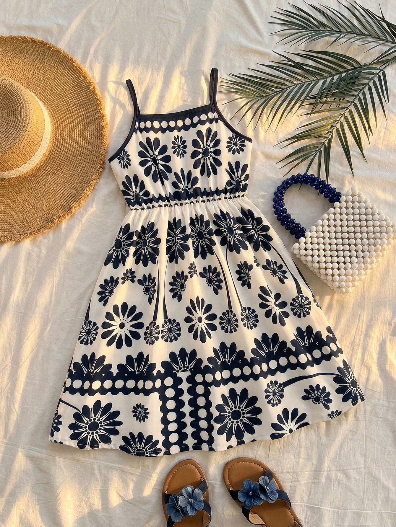 Girls Floral Print Spaghetti Strap Flared Sundress - Ivory | 21 Cen...