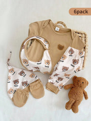 5pcs Baby Boys Bear Print Romper & Jogger Set - Latte | 21 Century ...