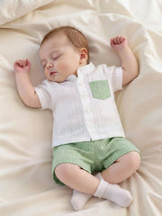 Baby Boys Mandarin Collar Shirt & Shorts Set - Ivory