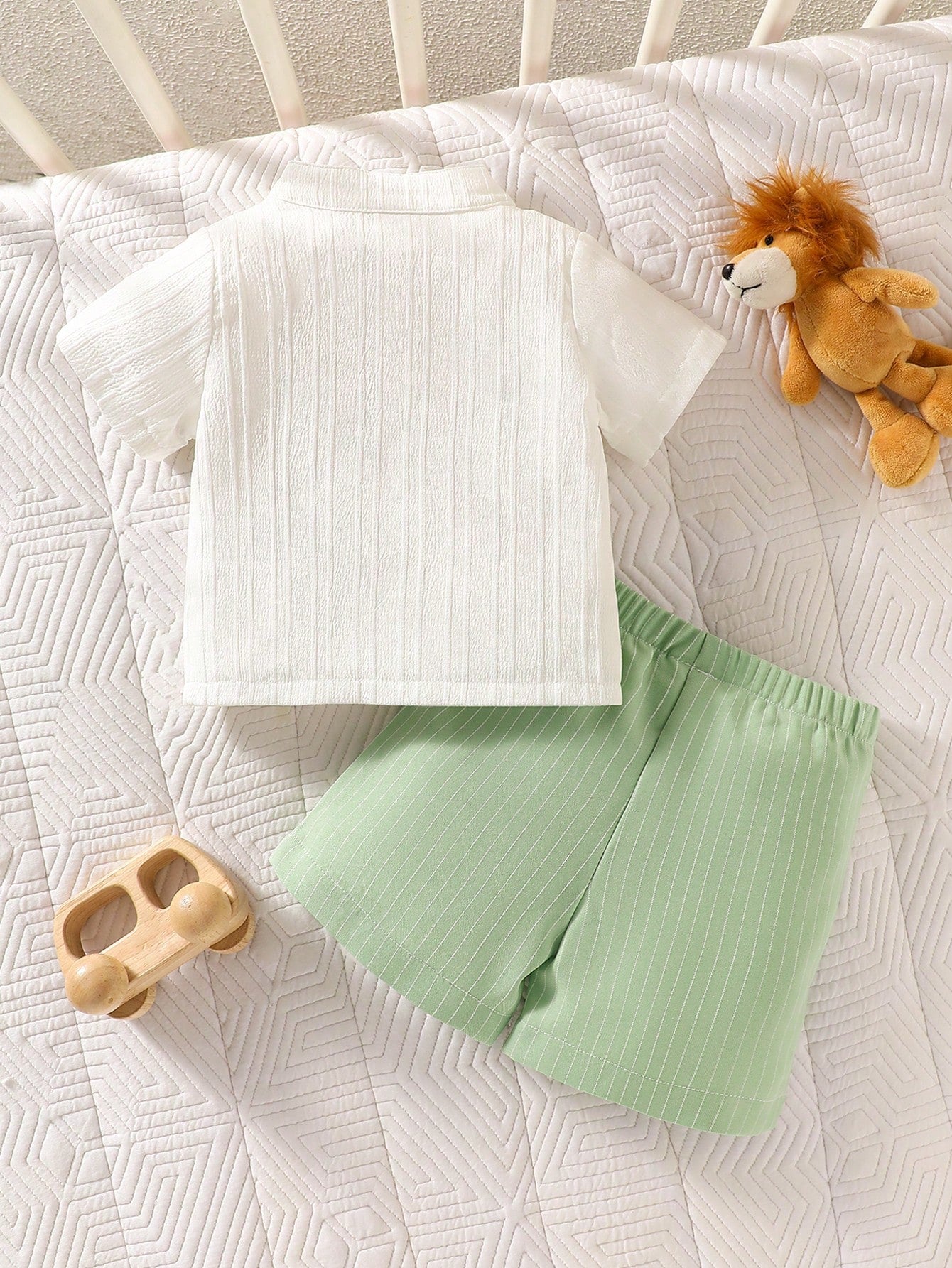 Baby Boys Mandarin Collar Shirt & Shorts Set - Ivory