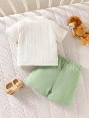 Baby Boys Mandarin Collar Shirt & Shorts Set - Ivory