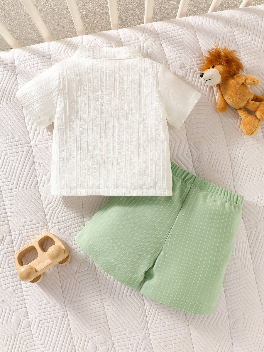 Baby Boys Mandarin Collar Shirt & Shorts Set - Ivory