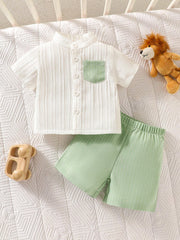 Baby Boys Mandarin Collar Shirt & Shorts Set - Ivory