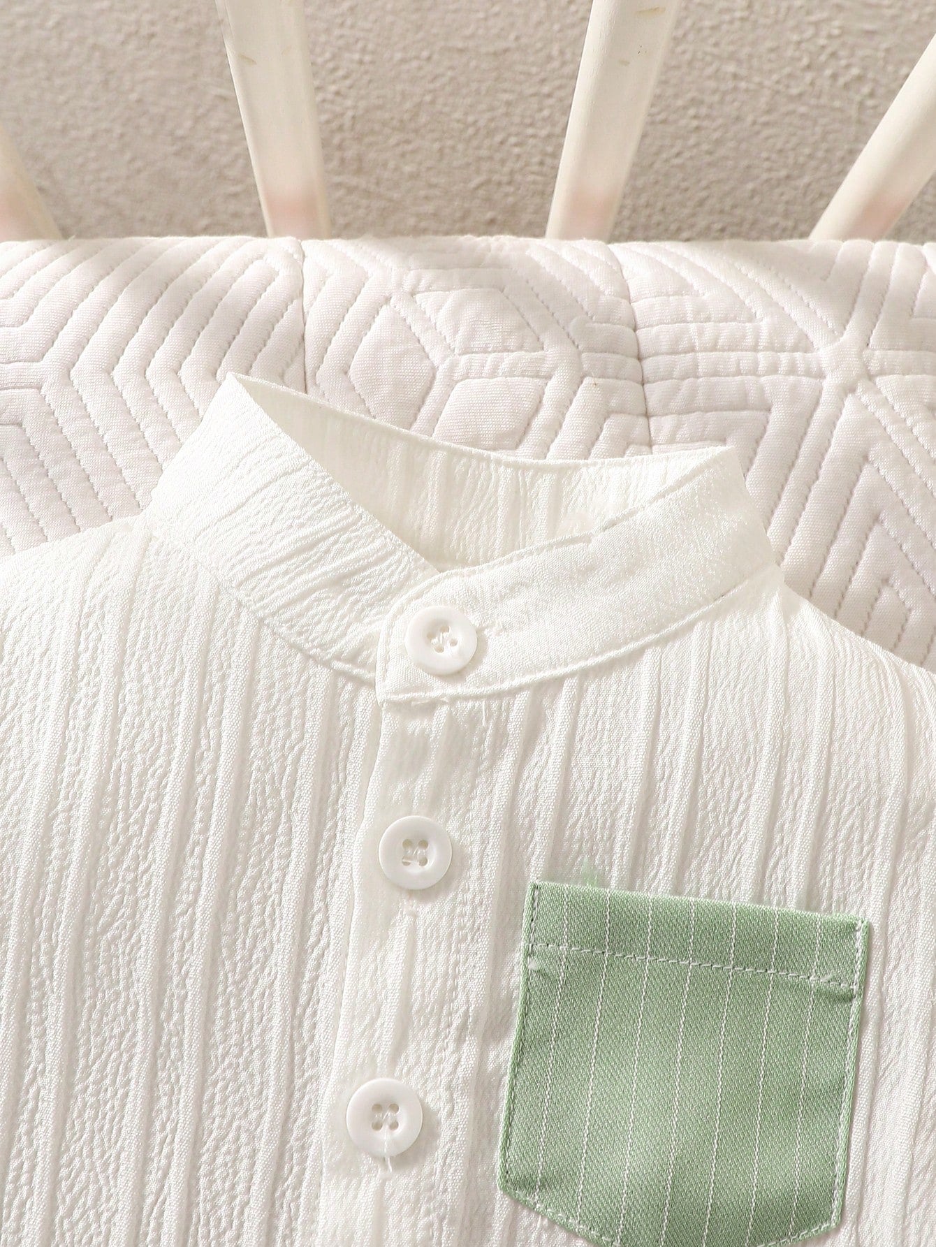 Baby Boys Mandarin Collar Shirt & Shorts Set - Ivory