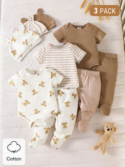 3pcs Baby Boys Bear Print & Ribbed Bodysuit Set - Ivory | 21 Centur...