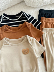 Baby Boys Bear Patch Stripe Romper & Pants Set - Onyx
