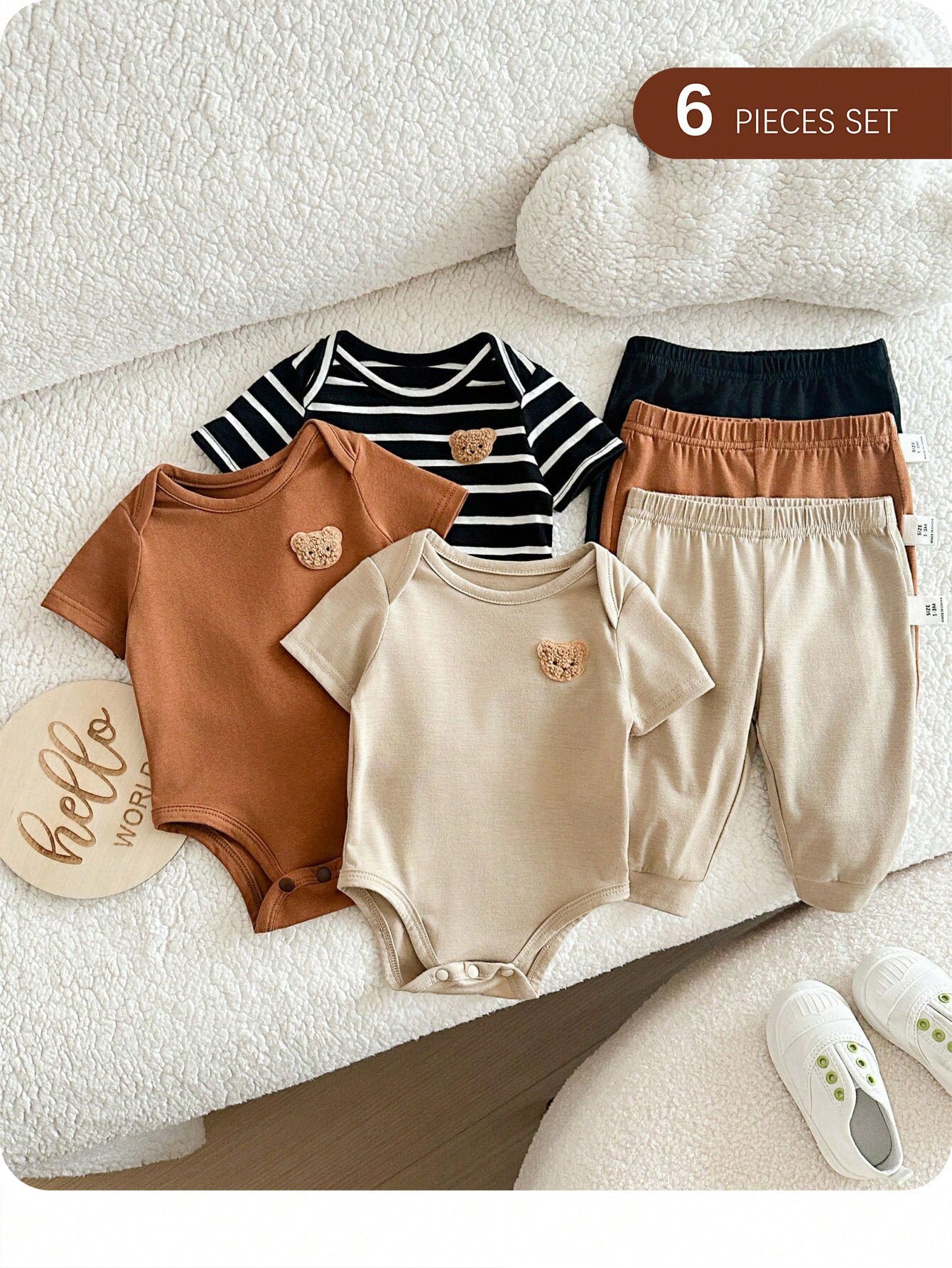 Boys Bear Patch Striped & Solid Bodysuit 3-Pack - Isabelline