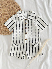 2pcs Boys Textured Stripe Shirt & Shorts Set - Ivory | 21 Century Kids