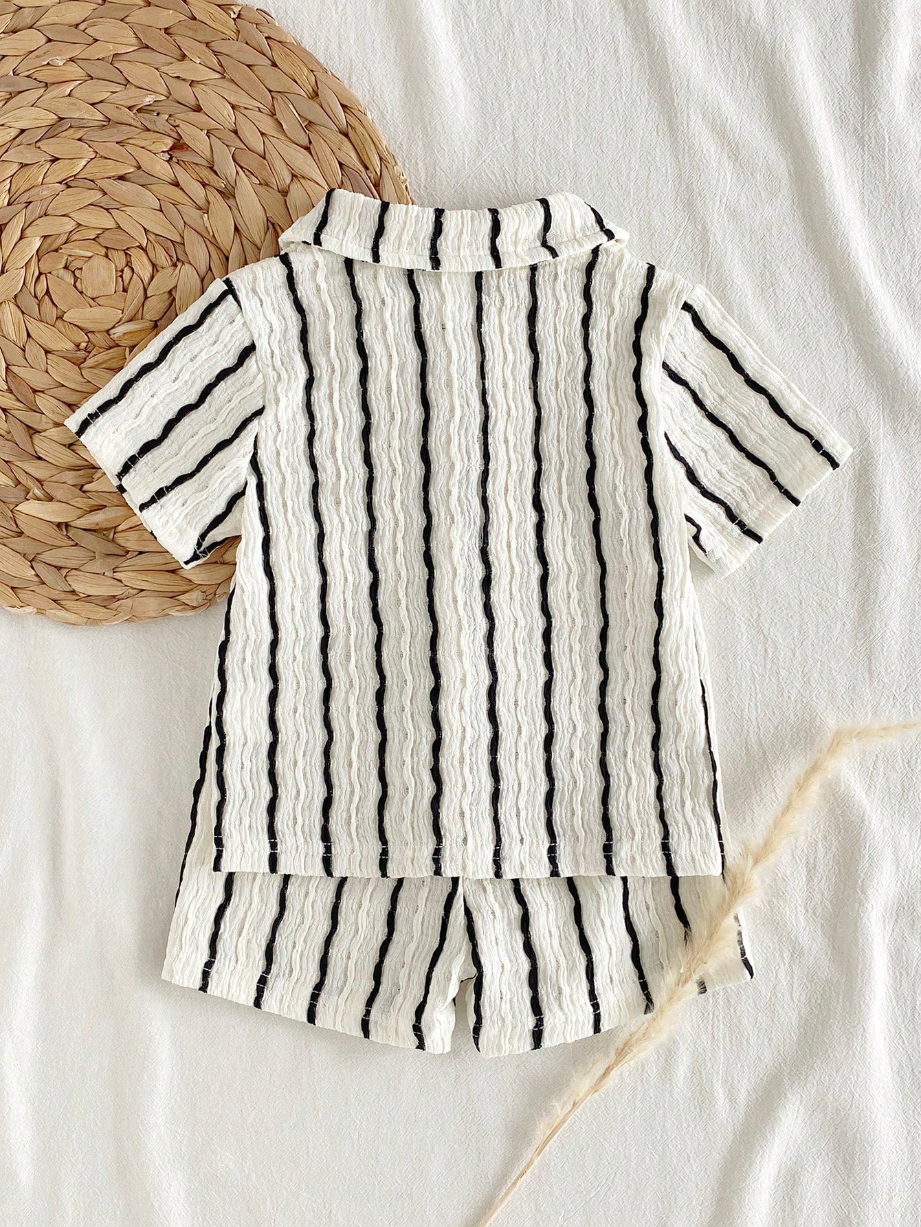 2pcs Boys Textured Stripe Shirt & Shorts Set - Ivory | 21 Century Kids