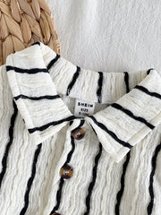 2pcs Boys Textured Stripe Shirt & Shorts Set - Ivory | 21 Century Kids