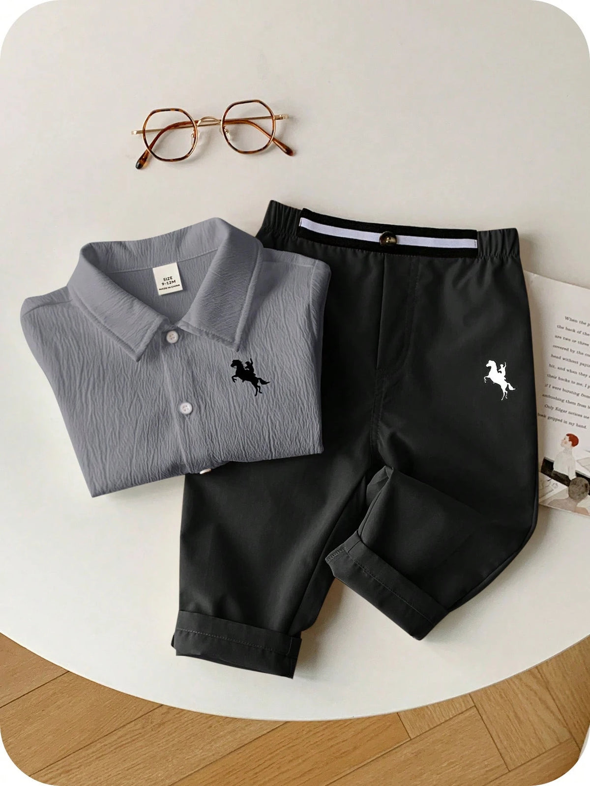 2pcs Boys Textured Polo Shirt & Trouser Set - Slate | 21 Century Kids