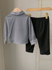 2pcs Boys Textured Polo Shirt & Trouser Set - Slate | 21 Century Kids