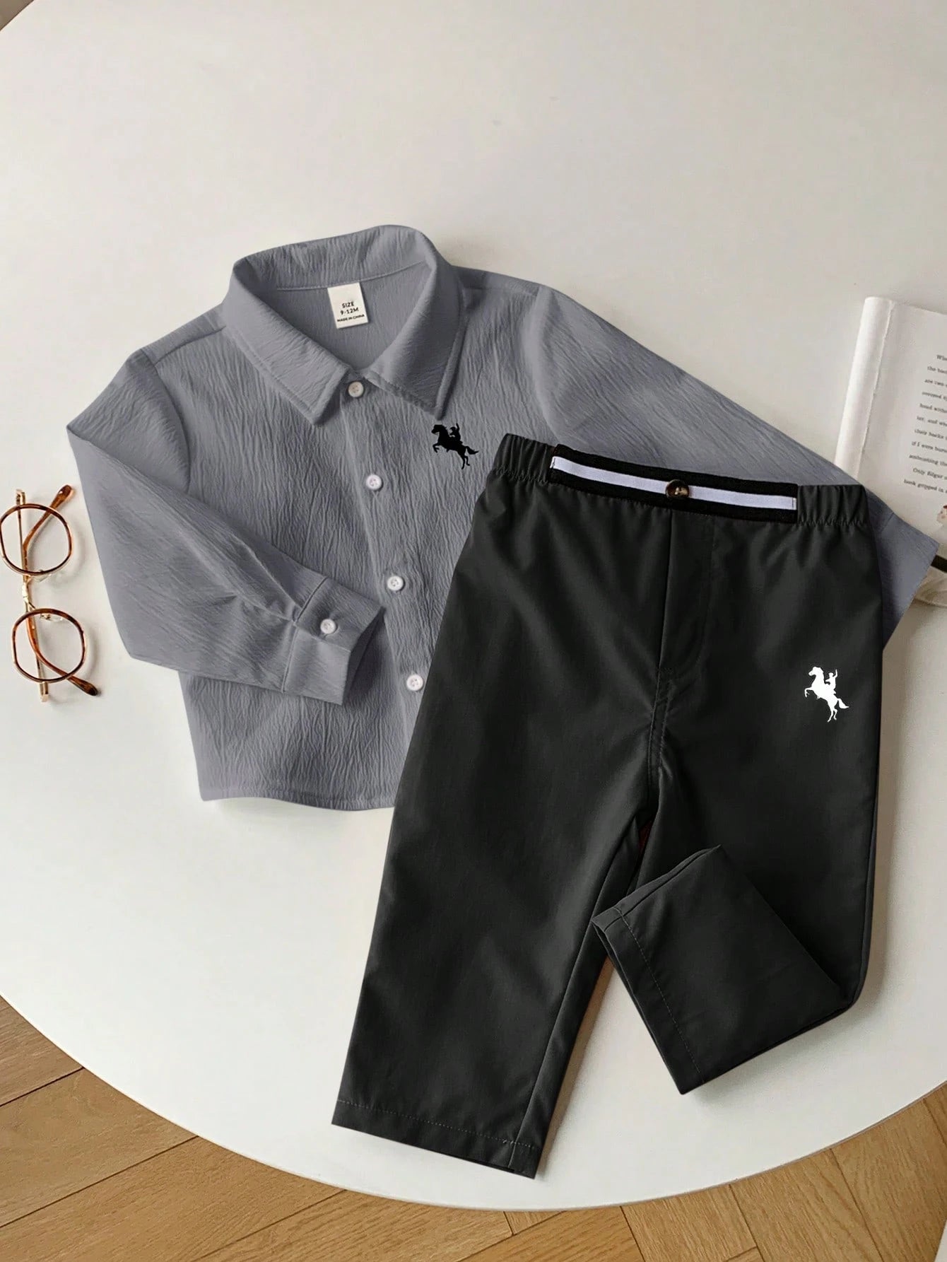2pcs Boys Textured Polo Shirt & Trouser Set - Slate | 21 Century Kids