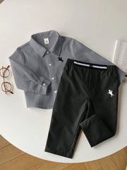 2pcs Boys Textured Polo Shirt & Trouser Set - Slate | 21 Century Kids