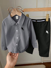 2pcs Boys Textured Polo Shirt & Trouser Set - Slate | 21 Century Kids