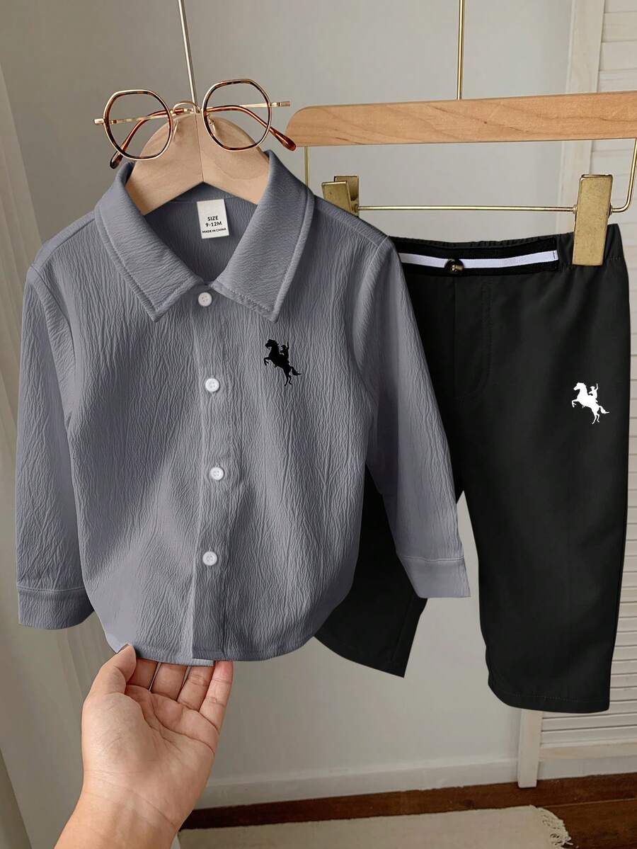 2pcs Boys Textured Polo Shirt & Trouser Set - Slate | 21 Century Kids