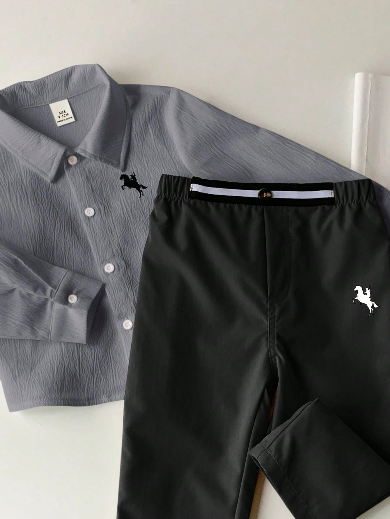 2pcs Boys Textured Polo Shirt & Trouser Set - Slate | 21 Century Kids