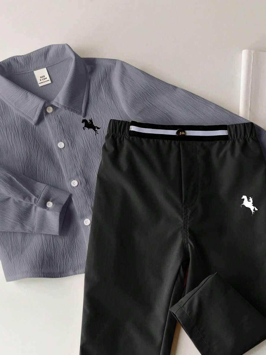 2pcs Boys Textured Polo Shirt & Trouser Set - Slate | 21 Century Kids