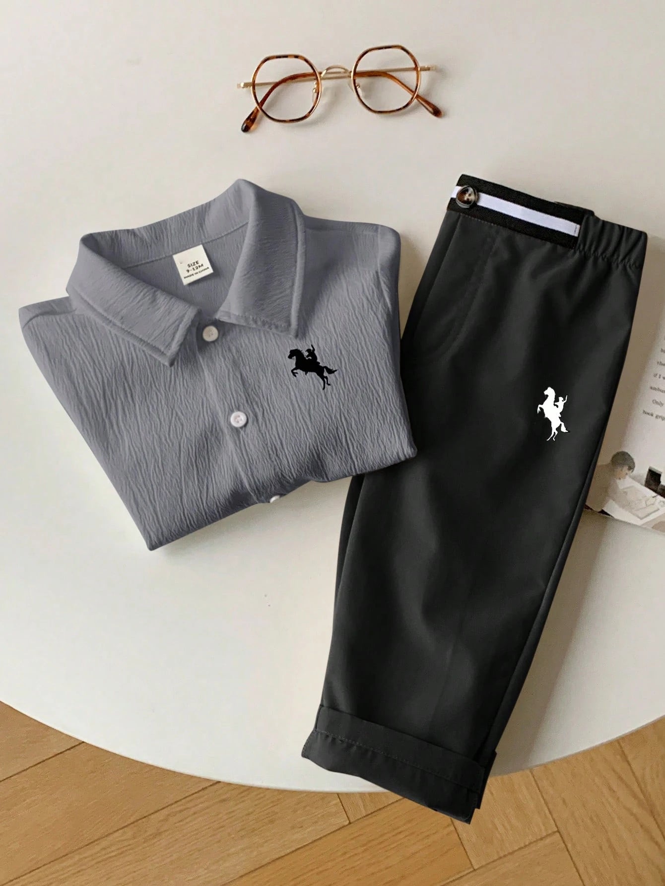 2pcs Boys Textured Polo Shirt & Trouser Set - Slate | 21 Century Kids