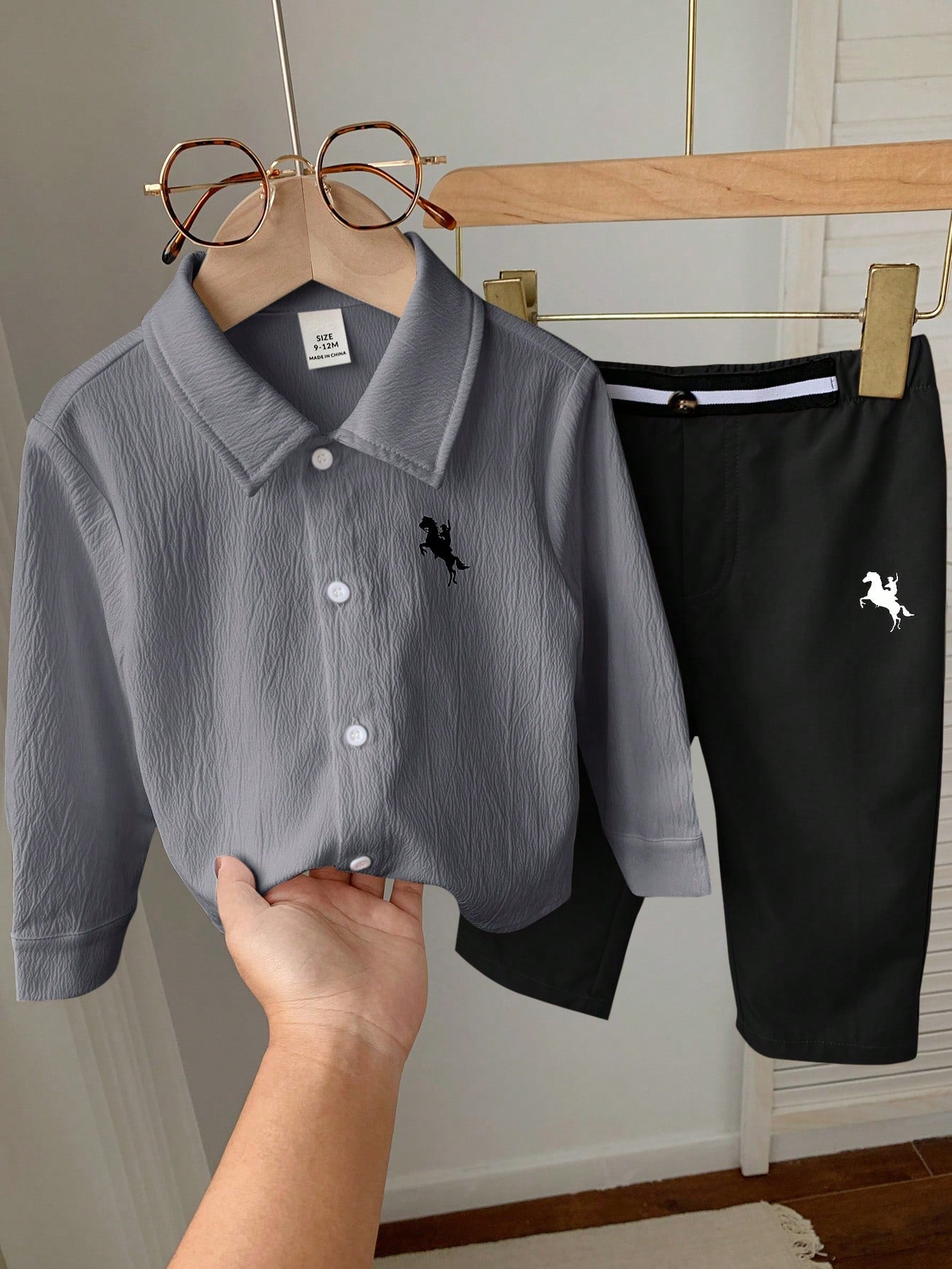 2pcs Boys Textured Polo Shirt & Trouser Set - Slate | 21 Century Kids