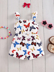 Girls Butterfly Print Ruffle Strap Romper - Ivory | 21 Century Kids