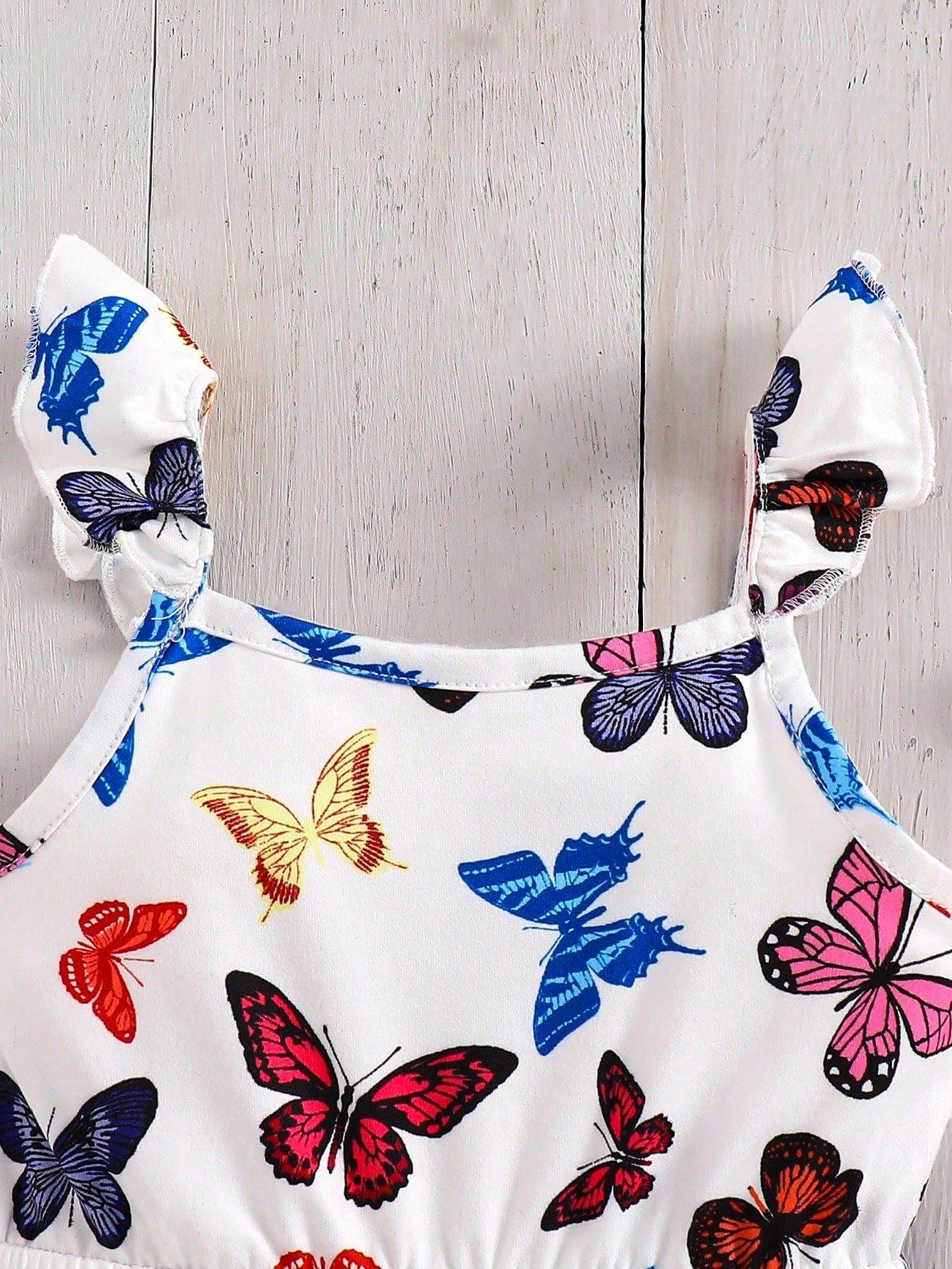 Girls Butterfly Print Ruffle Strap Romper - Ivory | 21 Century Kids